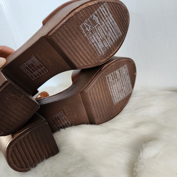 Forever 21 Brown Wood & Leather Style Block Heel Sandals Y2K-Inspired Sz 8 - Picture 13 of 16